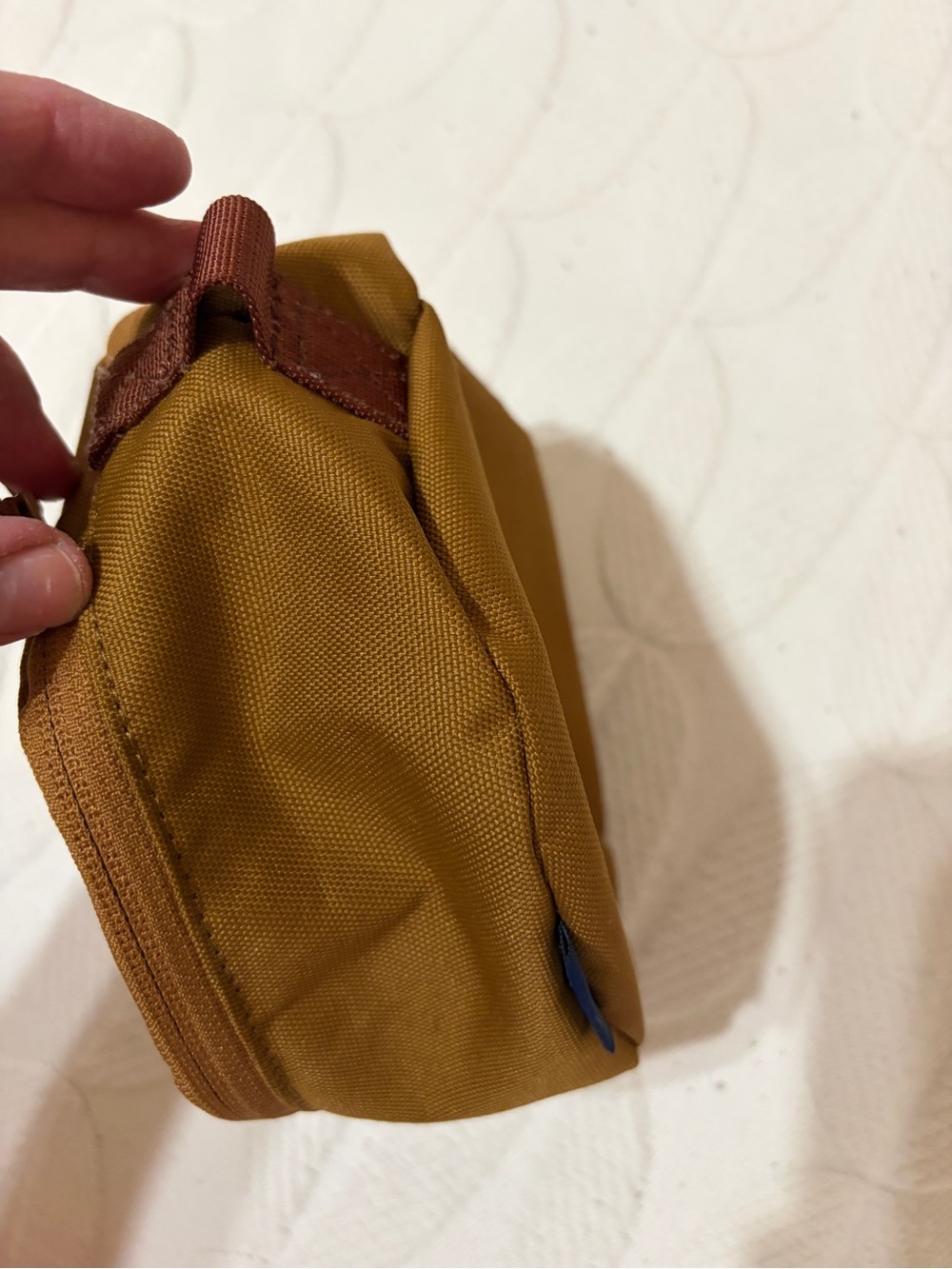 United By Blue Men's Round Utility Pouch in Mustard w  blue trim. - Picture 6 of 11